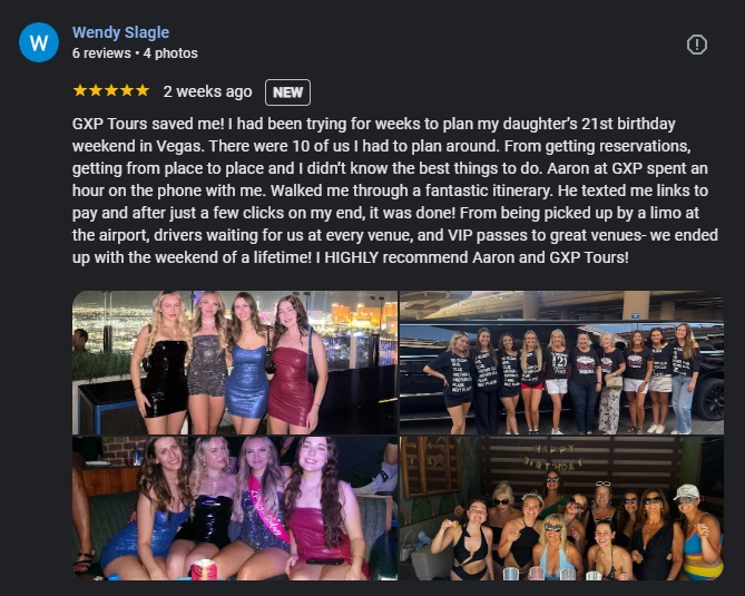 5 star Google review GXP Tours
